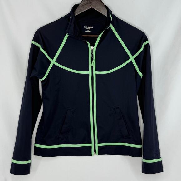 Oleg Cassini Sport Track Jacket Womens S Blue Green Zip Up Retro Y2K Athletic - Picture 1 of 5